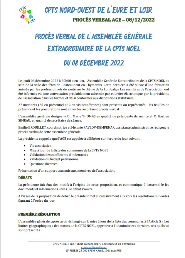 Assemblée générale Extraordinaire